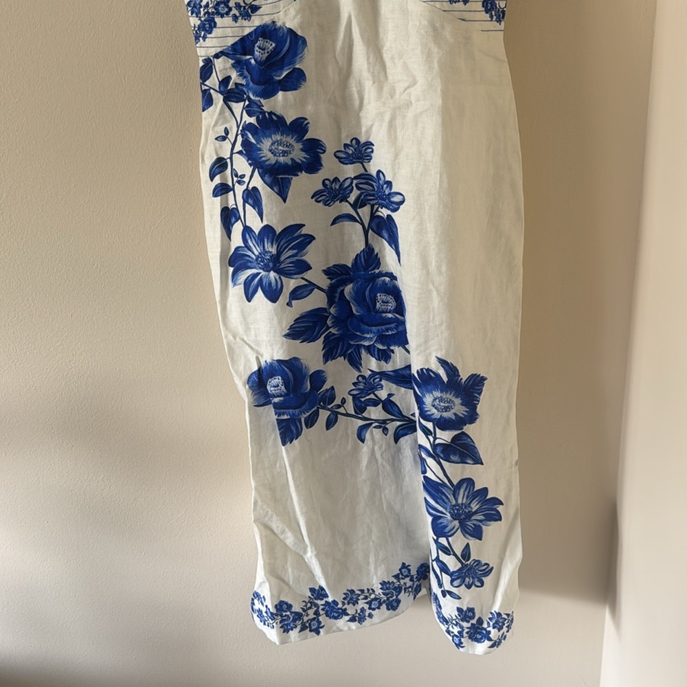 FARM RIO Floral Cascade Wavy Euroflax Premium Linen Midi Dress,Large,$280 - Picture 6 of 9